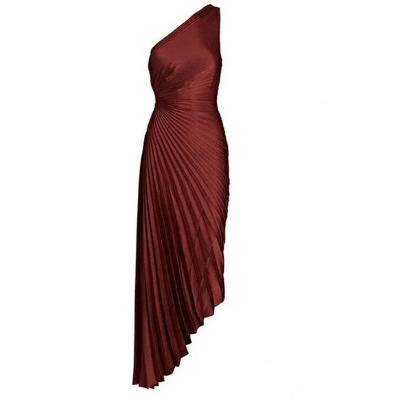 NWT A.L.C. Delfina Pleated Cutout One-Shoulder Dress in Brunette Brown Size 10 - Picture 4 of 8